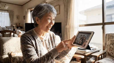 タブレットを使う佐藤さん